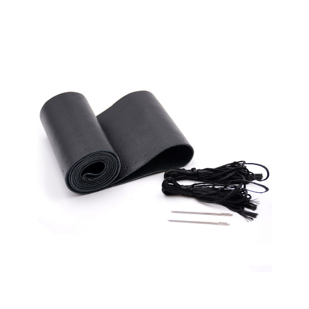 (Smooth )Genuine Leather Braid Car Steering Wheel Cover With Needles Car Cowhide Braid 38Cm 15 Black 9319708107166