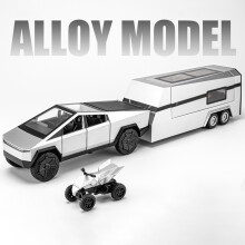(Zilver met motorfiets) 1:32 Cybertruck Model Y aanhanger auto Legering Diecasts & speelgoedvoertuigen