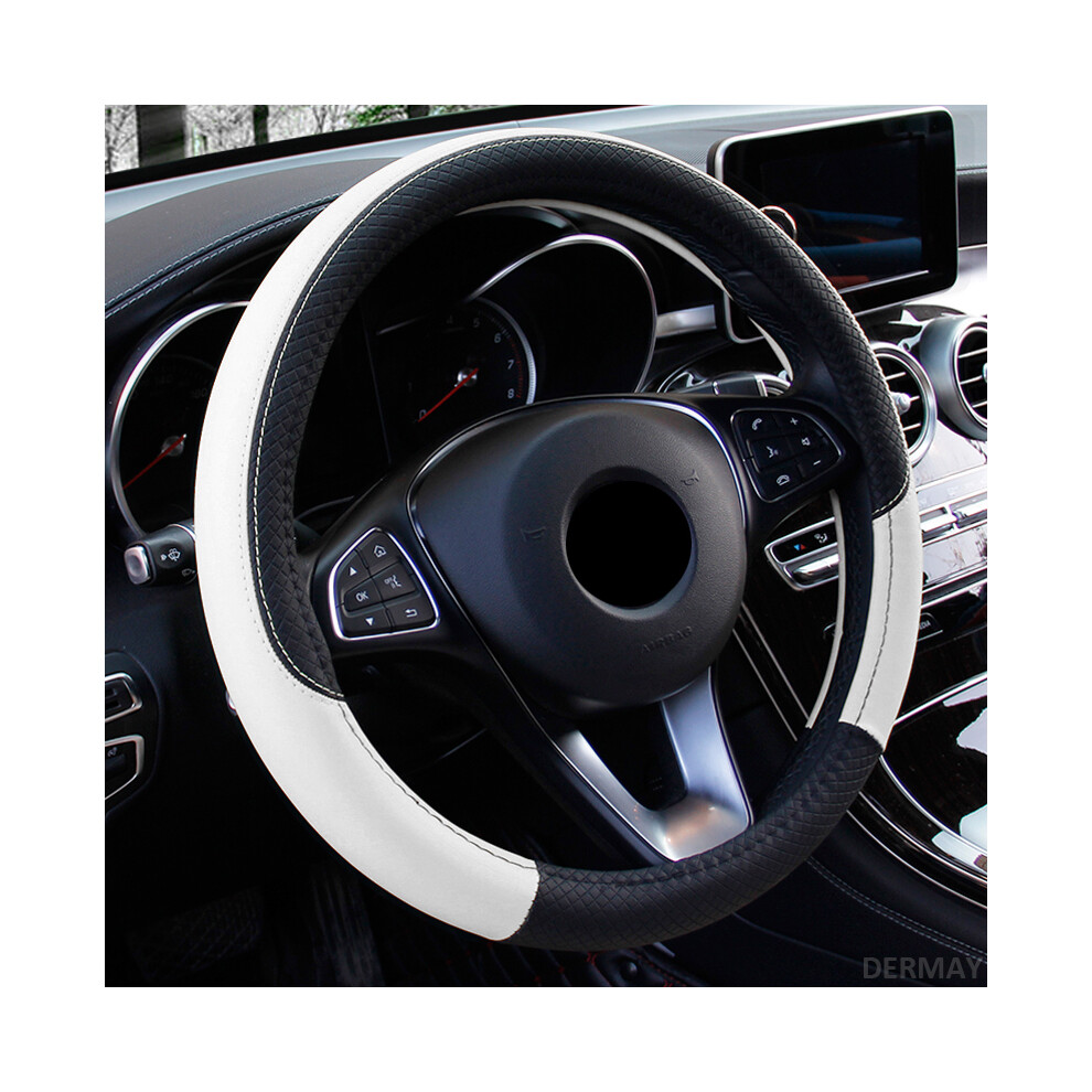 (White)2024 New Car Steering Wheel Cover 37-38Cm Leather Breathable Fabric Braid Car White 9319708109900