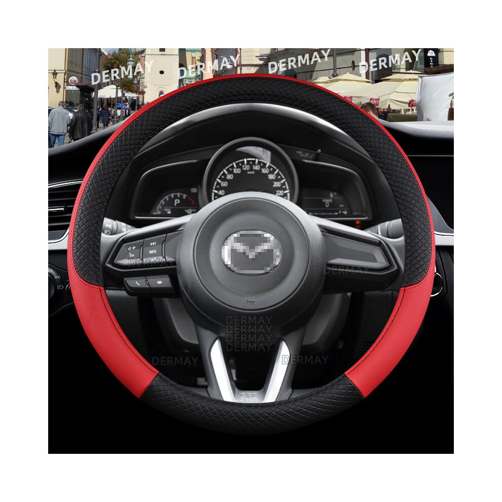 (Red) Mazda Cx3 Cx4 Cx5 Cx7 Cx9 Cx30 Cx50 Cx60 Cx70 Cx90 Car Steering Wheel Cover Pu Leather Non-Slip Red 9319708109979