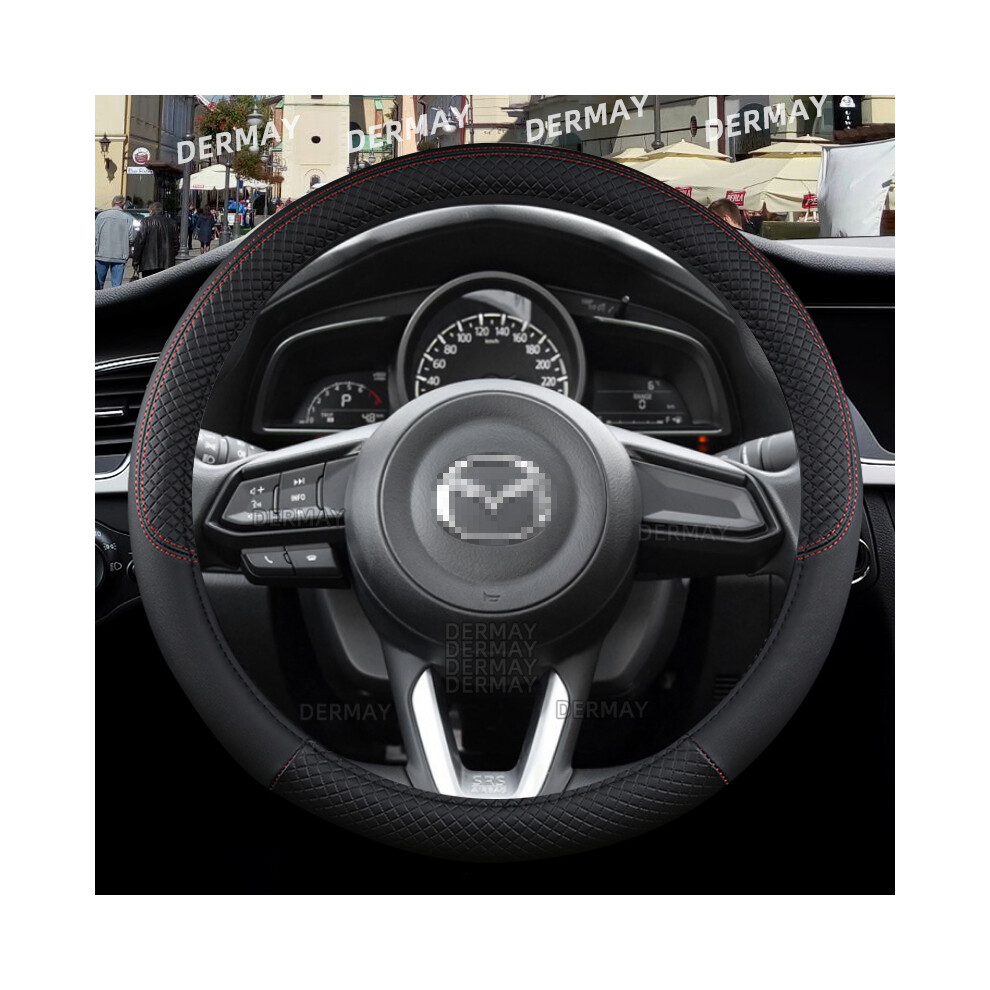 (Black) Mazda Cx3 Cx4 Cx5 Cx7 Cx9 Cx30 Cx50 Cx60 Cx70 Cx90 Car Steering Wheel Cover Pu Leather Non-Slip Black 9319708109931