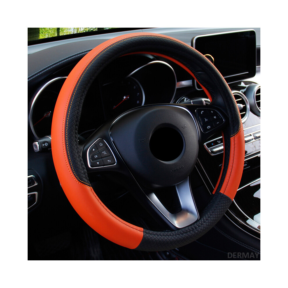 (Orange)2024 New Car Steering Wheel Cover 37-38Cm Leather Breathable Fabric Braid Car Orange 9319708109870