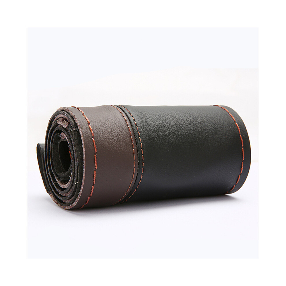 (Coffee) Diy Steering Wheel Cover Soft Non-Slip Leather Cowhide Braid With Needle Thread Black 9319708110234