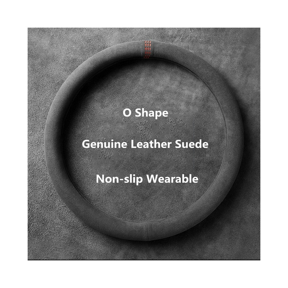 (O Shape )Car Steering Wheel Covers Cowhide Suede Leather Steering Wheel Covers Red 9319708111279