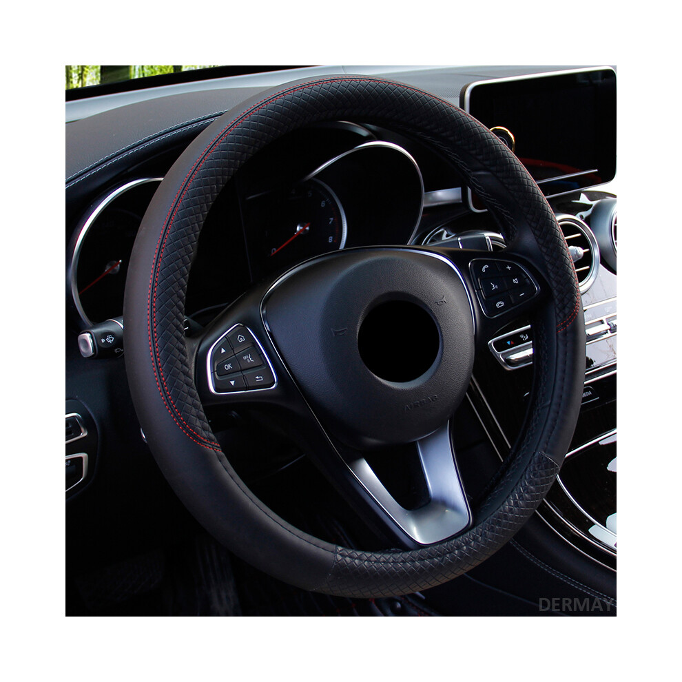 (Black)2024 New Car Steering Wheel Cover 37-38Cm Leather Breathable Fabric Braid Car Black 9319708109856