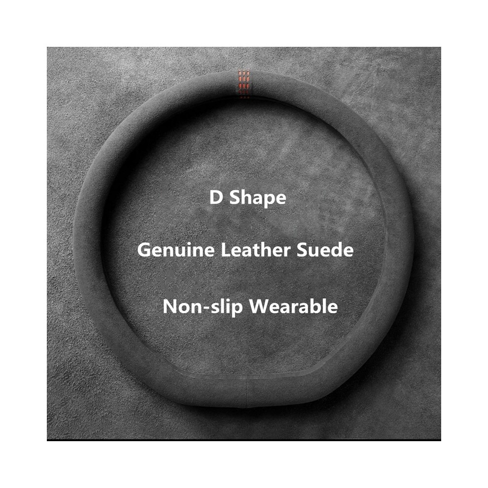 (D Shape )Car Steering Wheel Covers Cowhide Suede Leather Steering Wheel Covers Red 9319708111248