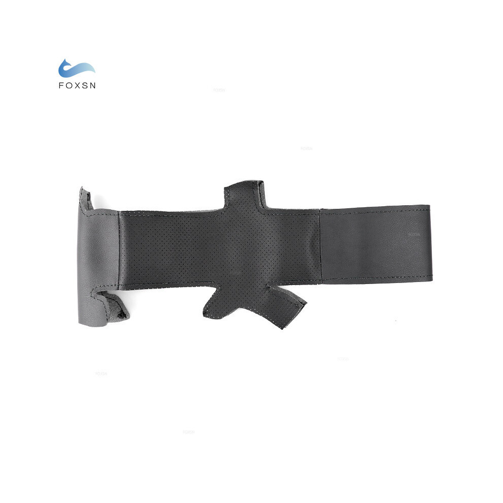 (Black)Car Shaped Perforated Microfiber Leather Hand Sewing Steering Wheel Cover Upholstery Fiat Black 9319708111668