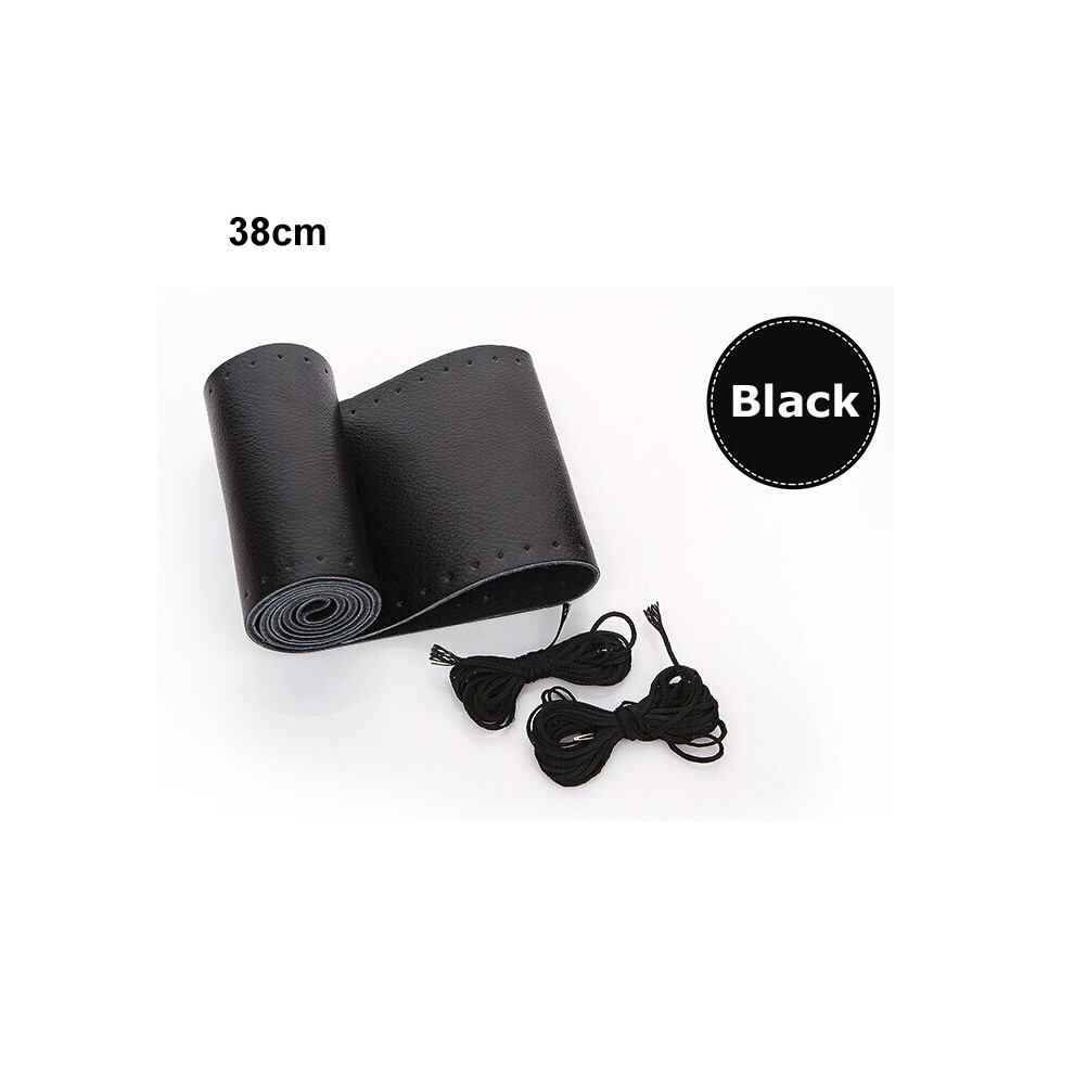 ( 38Cm) Car Steering Wheel Cover Diy Genuine Leather Cowhide Braid With Needles Thread Black 9319708112498