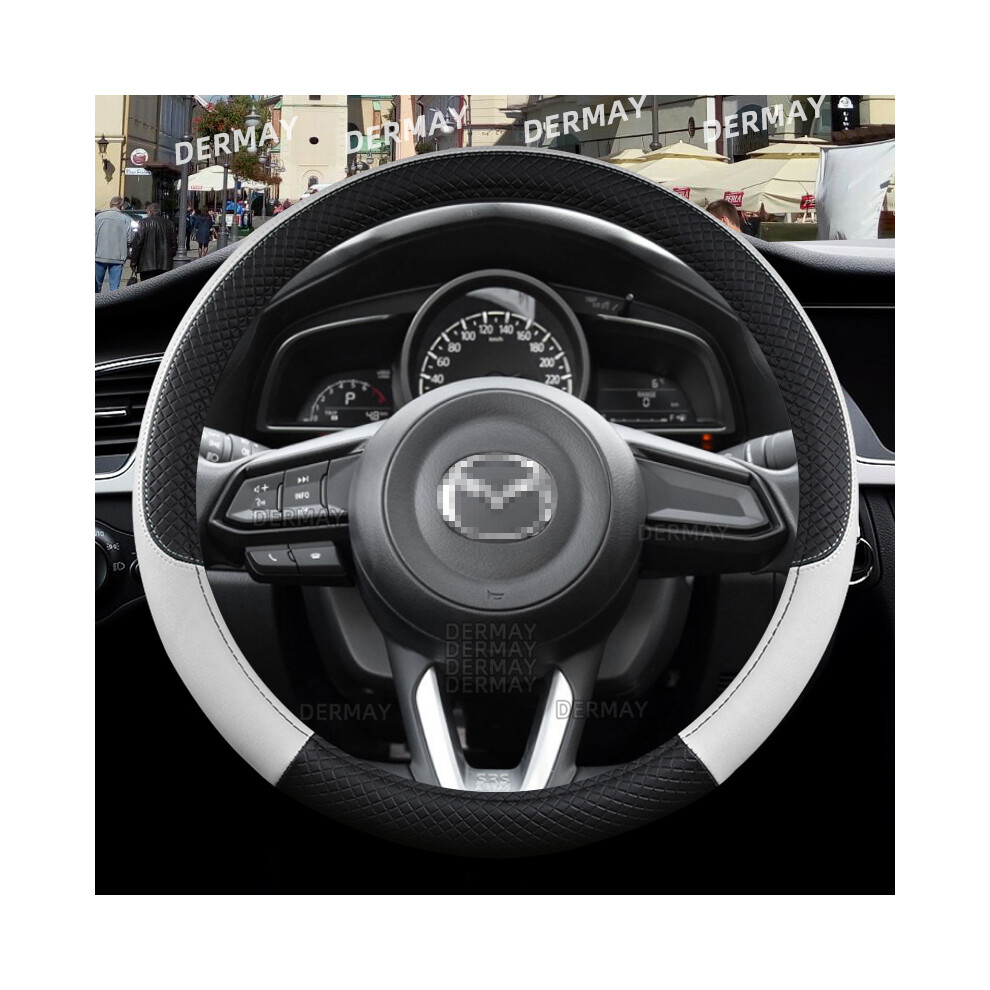 (White) Mazda Cx3 Cx4 Cx5 Cx7 Cx9 Cx30 Cx50 Cx60 Cx70 Cx90 Car Steering Wheel Cover Pu Leather Non-Slip White 9319708109993