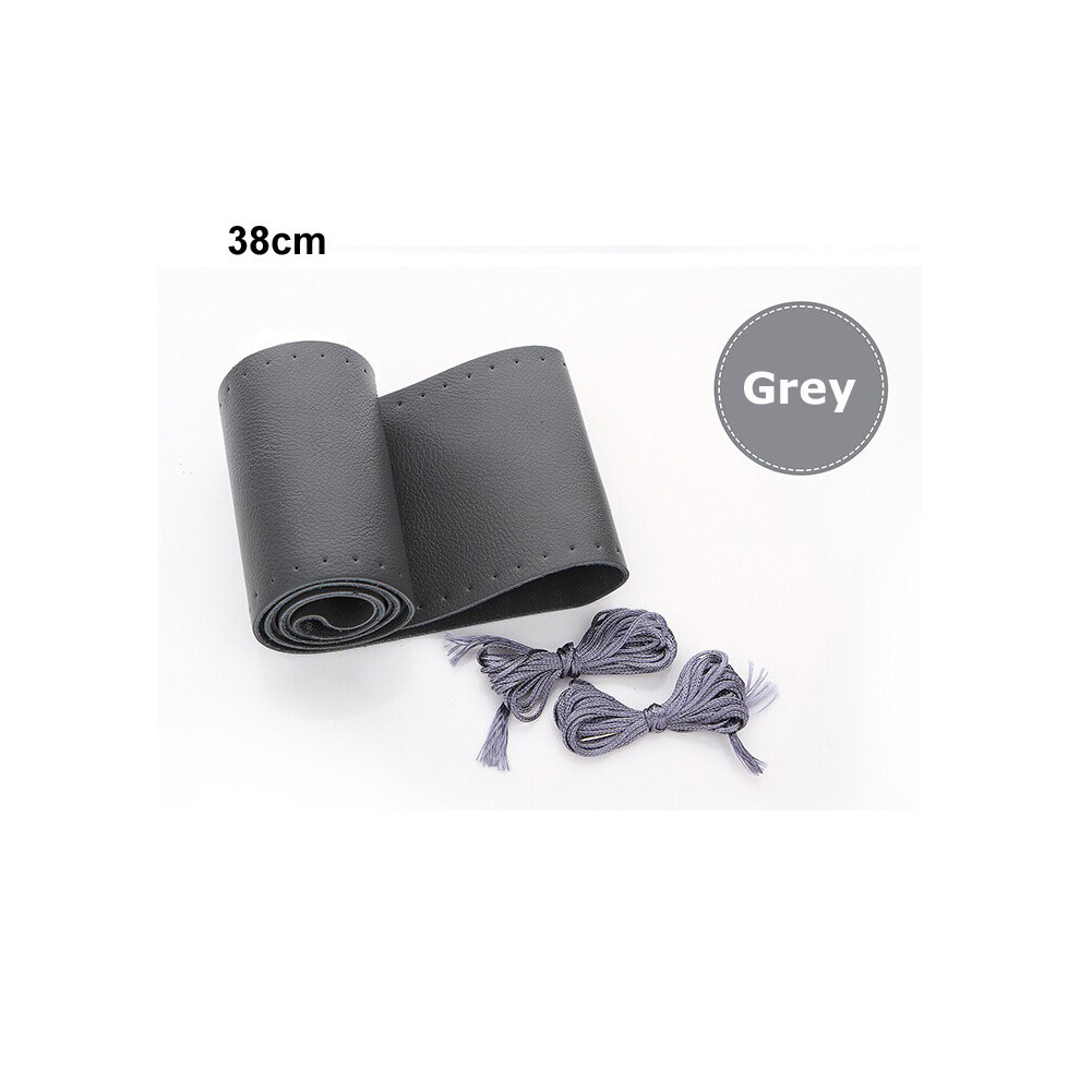 ( 38Cm) Car Steering Wheel Cover Diy Genuine Leather Cowhide Braid With Needles Gray 9319708112542
