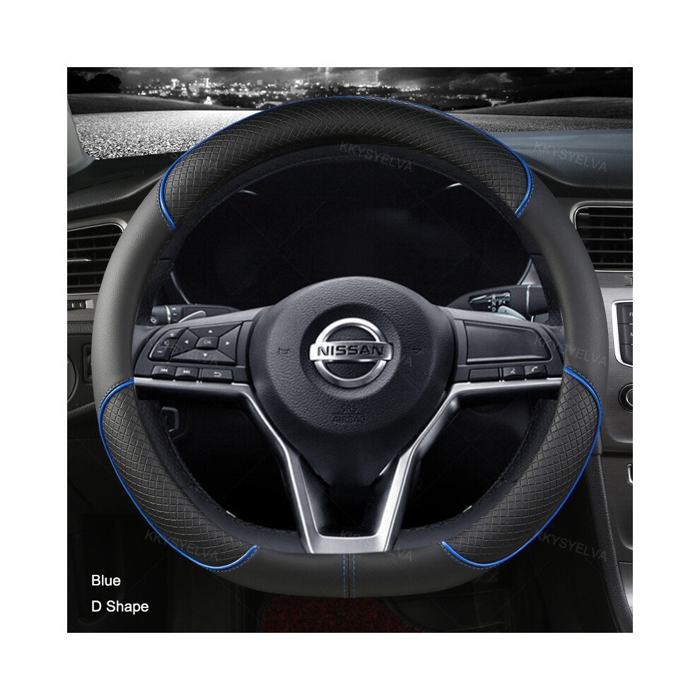 (Blue)Car Steering Wheel Cover D Type Pu Leather For Nissan X-Trail Qashqai Rogue Sport Rogue 2017 2018 Blue 9319708113051