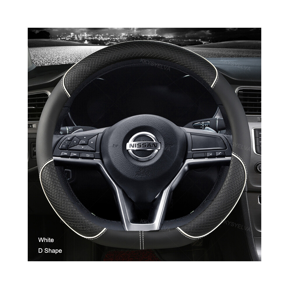 (White)Car Steering Wheel Cover D Type Pu Leather For Nissan X-Trail Qashqai Rogue Sport Rogue 2017 White 9319708113082