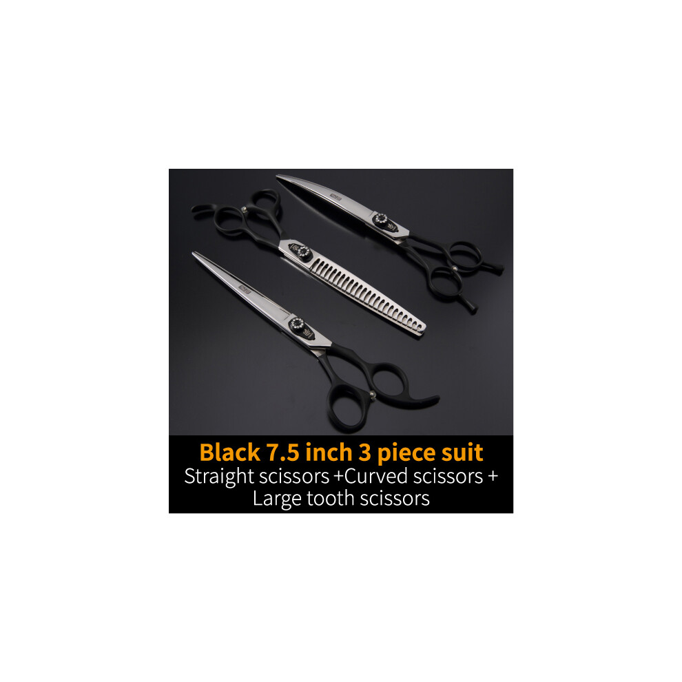 Black ( 7.5 Inch)Fenice 7.0/7.5/8.0 Professional Dog Grooming Scissors Cutting Straight Curved Thinning