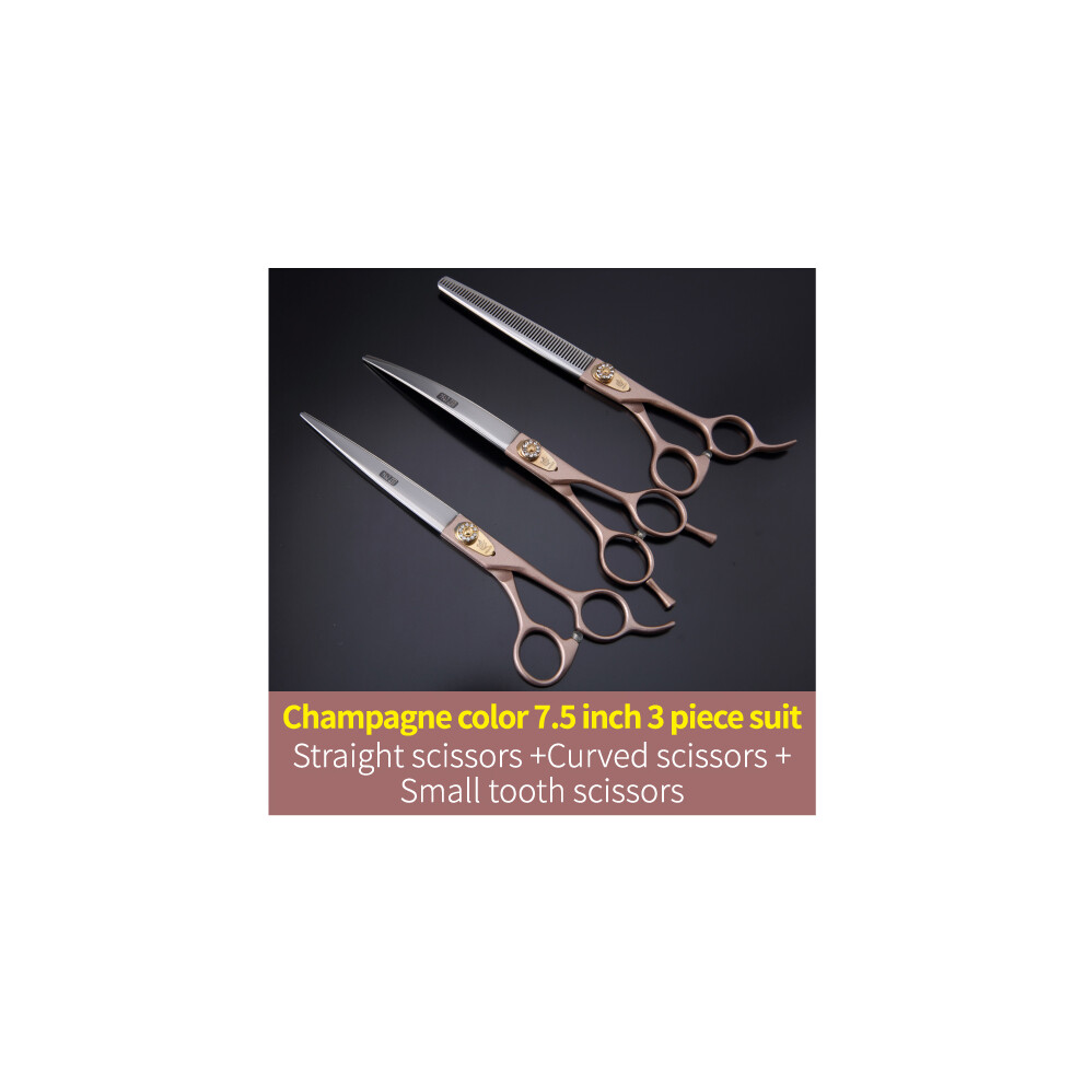 (Champagne 7.5 inch S)Fenice 7.0/7.5/8.0 Professional Dog Grooming Scissors Cut Straight Curved