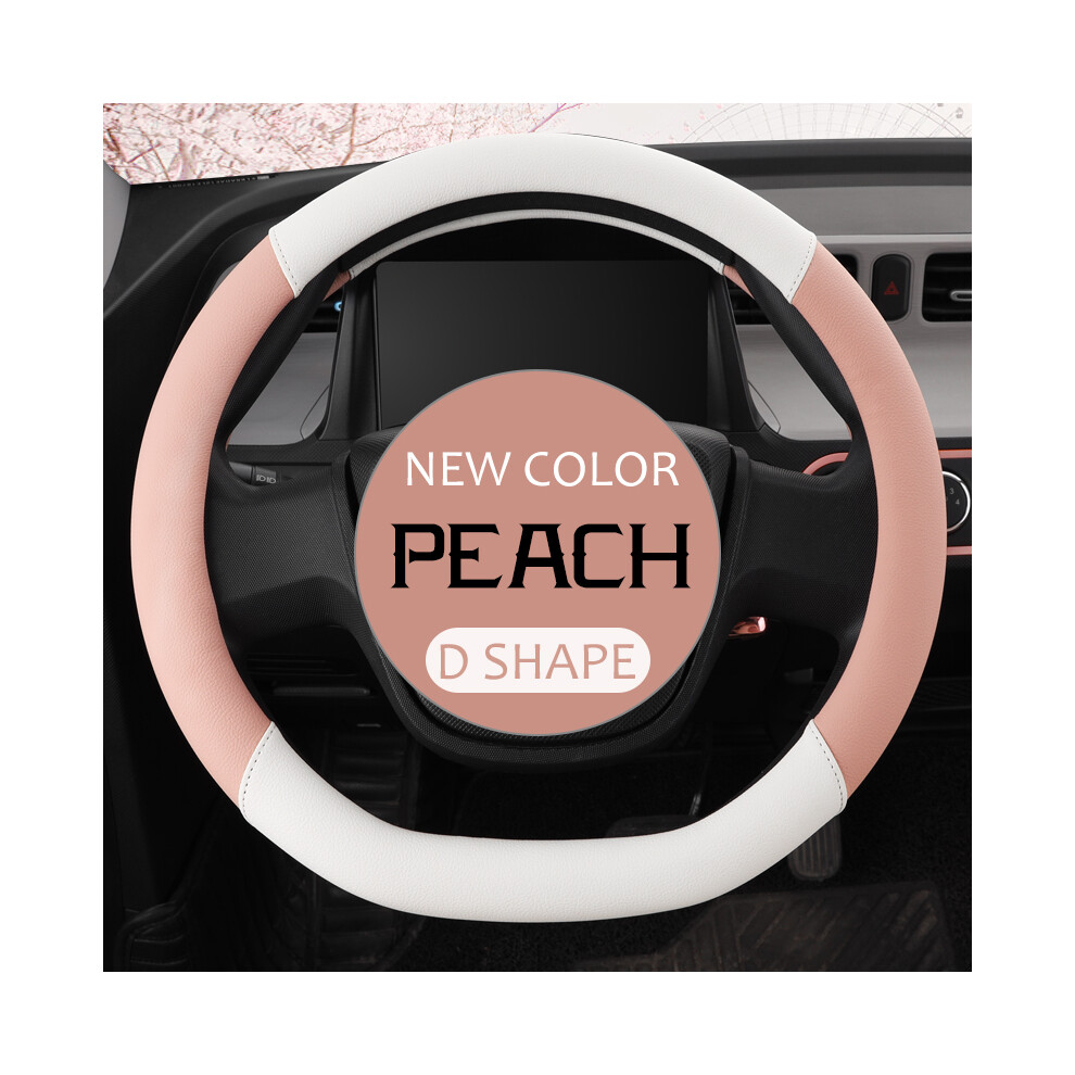 ( D Type)Car Steering Wheel Cover Pu Leather D Shape Auto Steering Wheel Cover Peach 9319708115369