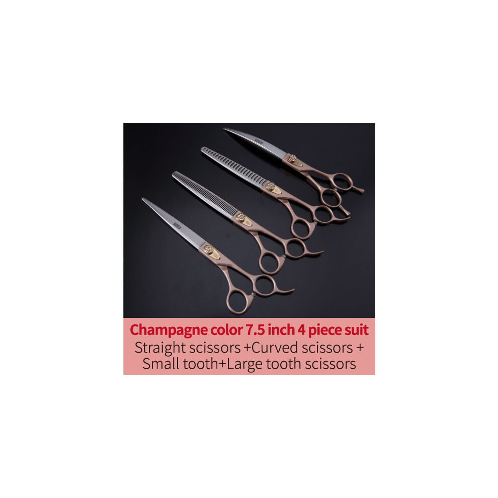 (Champagne 7.5 inch 4)Fenice 7.0/7.5/8.0 Professional Dog Grooming Scissors Cut Straight Curved