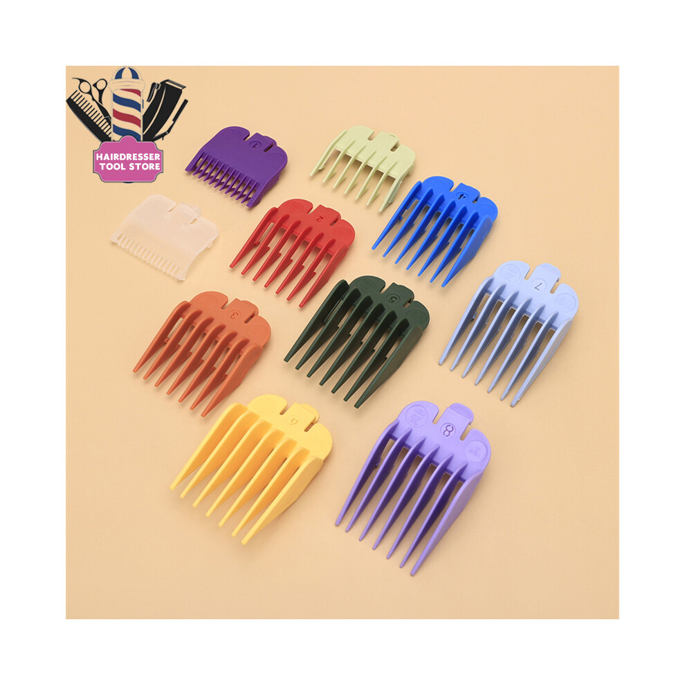 (A)10pcs Hair Clipper Guide Combs Colorful Universal Hair Clipper Limit Comb Guide Bracket