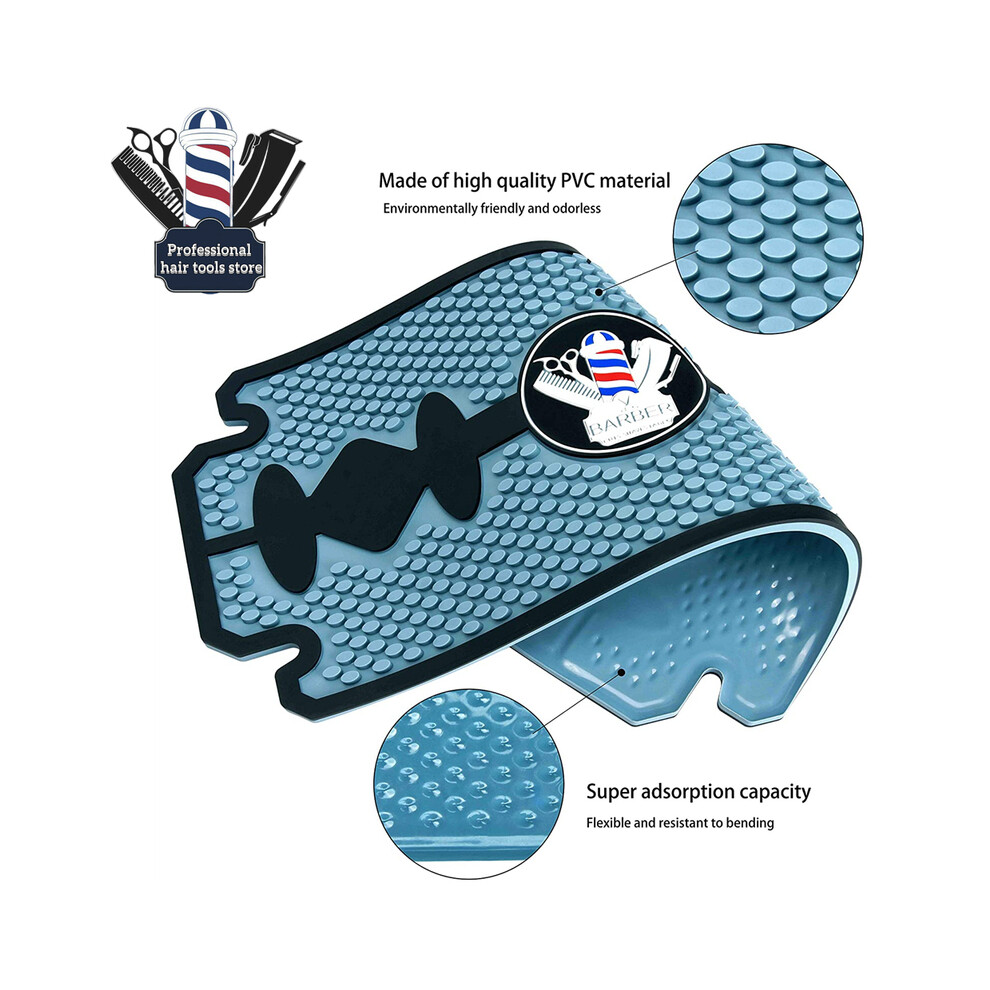 (Blue)Non-Slip Hairdresser's Tool Pad Barber Hair Cutting Tool Non-Slip Mat Hairdressing Clippers