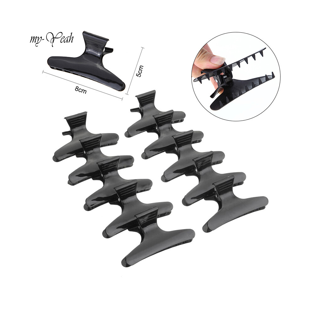 Unisex Black 10Pcs Pro Salon Butterfly Hair Claw Section Clips Plastic Hairpins Hairstyle Design