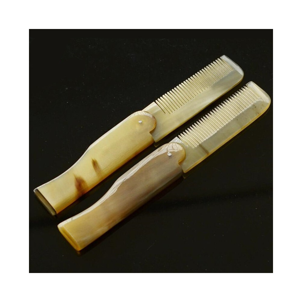 Unisex (1Pc Comb)1Pc Yak Horn Hair Comb Folding Hair Brush Portable Mustache Beard Comb Pocket Holder