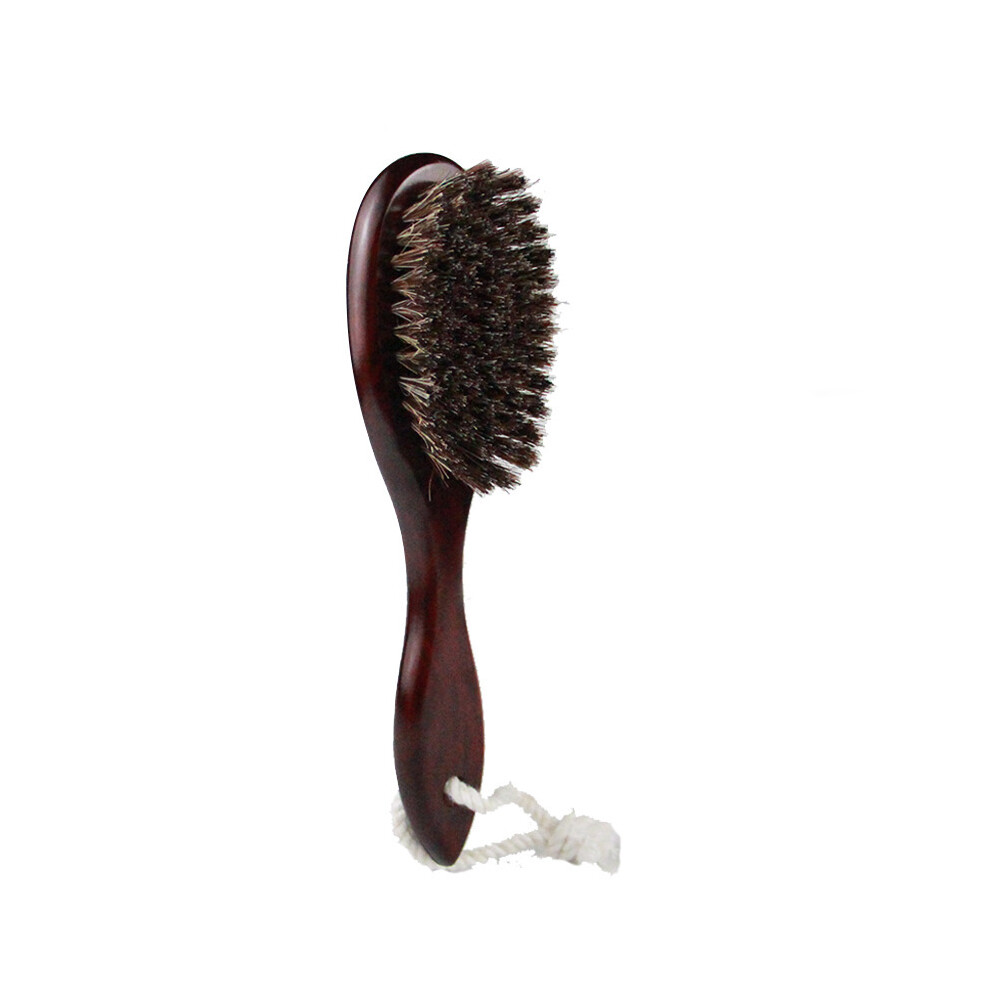 (Brown)Natural Soft Goat Bristle Hair Sweeping Brush Men's Beard Comb Oval Wooden Handle