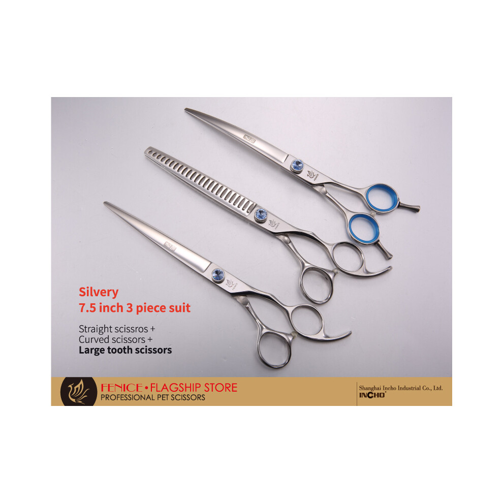 Silver ( 7.5 Inches) Fenice 7.0/7.5/8.0 Professional Dog Grooming Scissors Cutting Straight Curved Thinning
