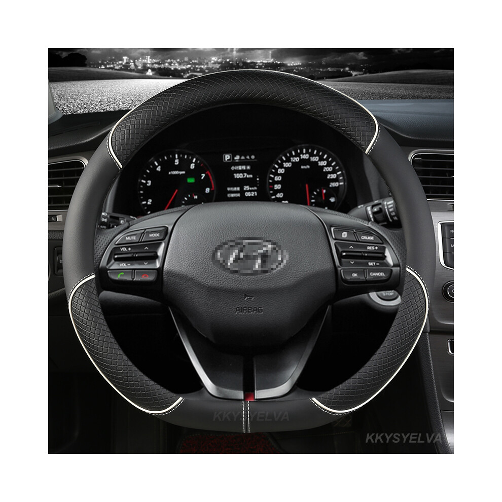 ( D Shpae)Car Steering Wheel Covers 38Cm Hyundai I30 Creta Tucson Ix35 Solaris Elantra White 9319708117516