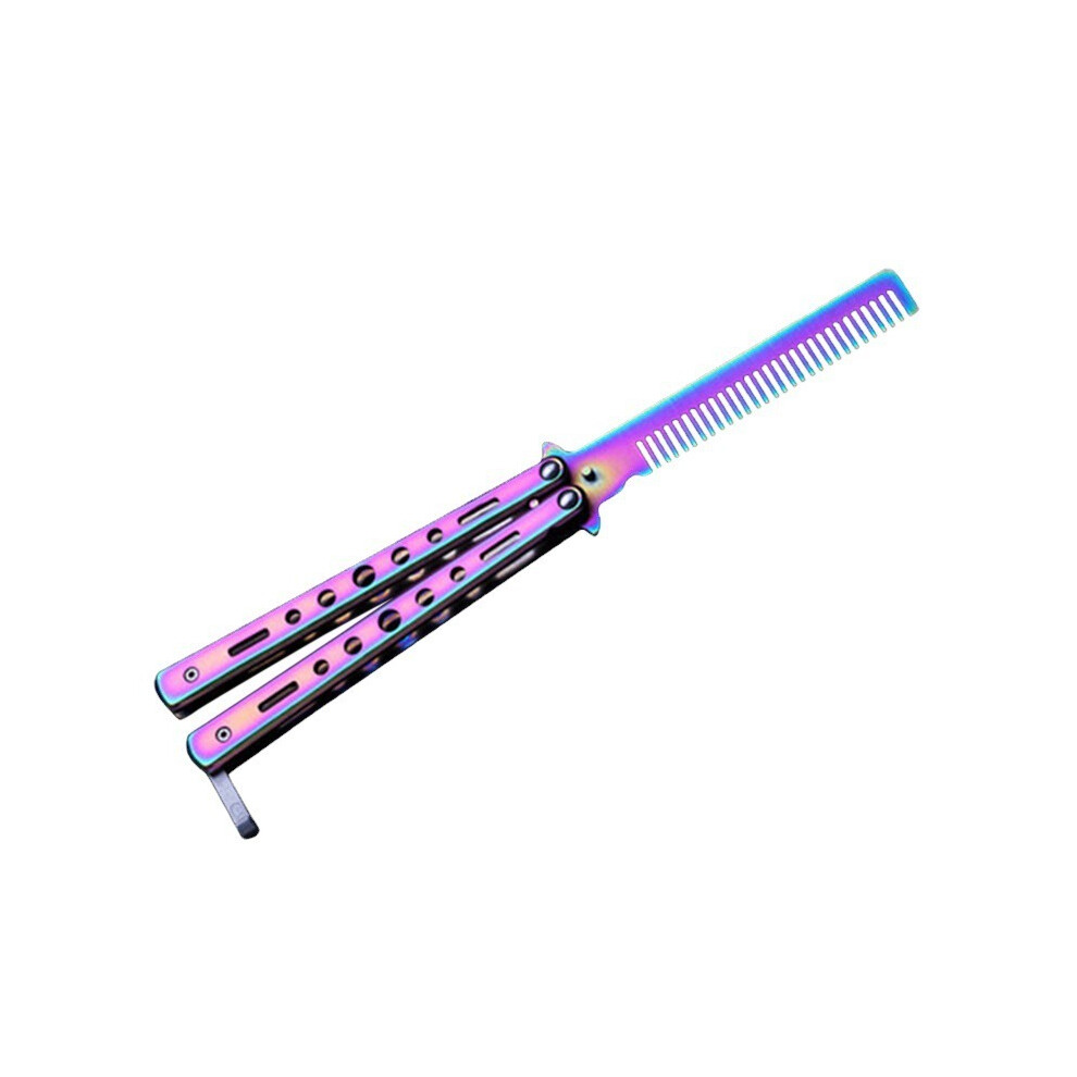 (Color Comb)Folding Comb Stainless Steel Safety Practice Butterfly Comb Beard Mustache Brush Salon