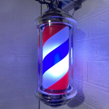 Letrero giratorio de peluquería con tiras de luz y soporte para colgar, luz LED para salón de fiestas