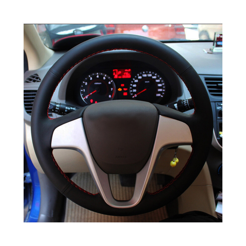 ( Line)Car Accessories Genuine Leather Car Steering Wheel Cover Hyundai Solaris I25 I20 Accent Red 9319708121155