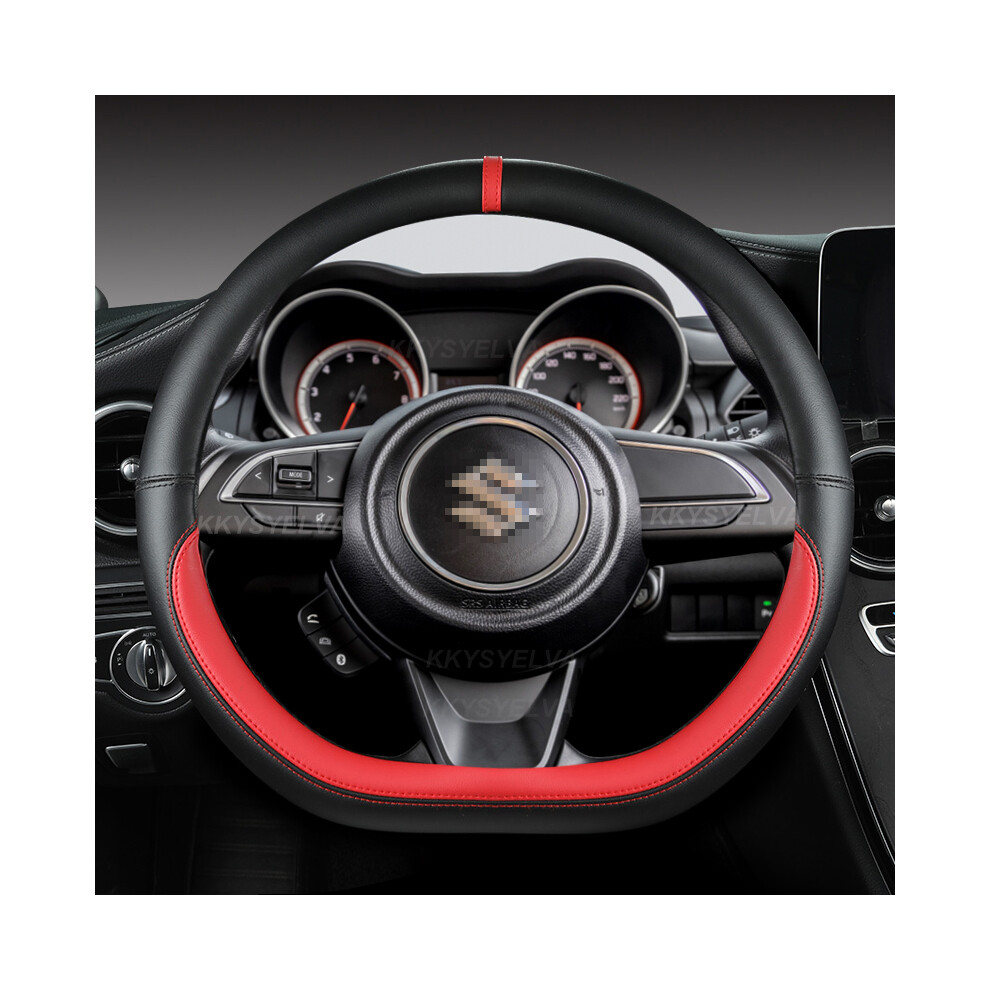 (Red)Microfiber Cloth D-Shaped 38Cm Car Steering Wheel Cover For Suzuki Swift 2017 2018 2019 Red 9319708122770