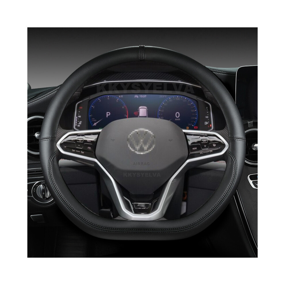 (Black)D Shape Car Steering Wheel Cover For Vw Sharan Passat Caddy Touran Tiguan 2015-2021 Teramont Black 9319708123043