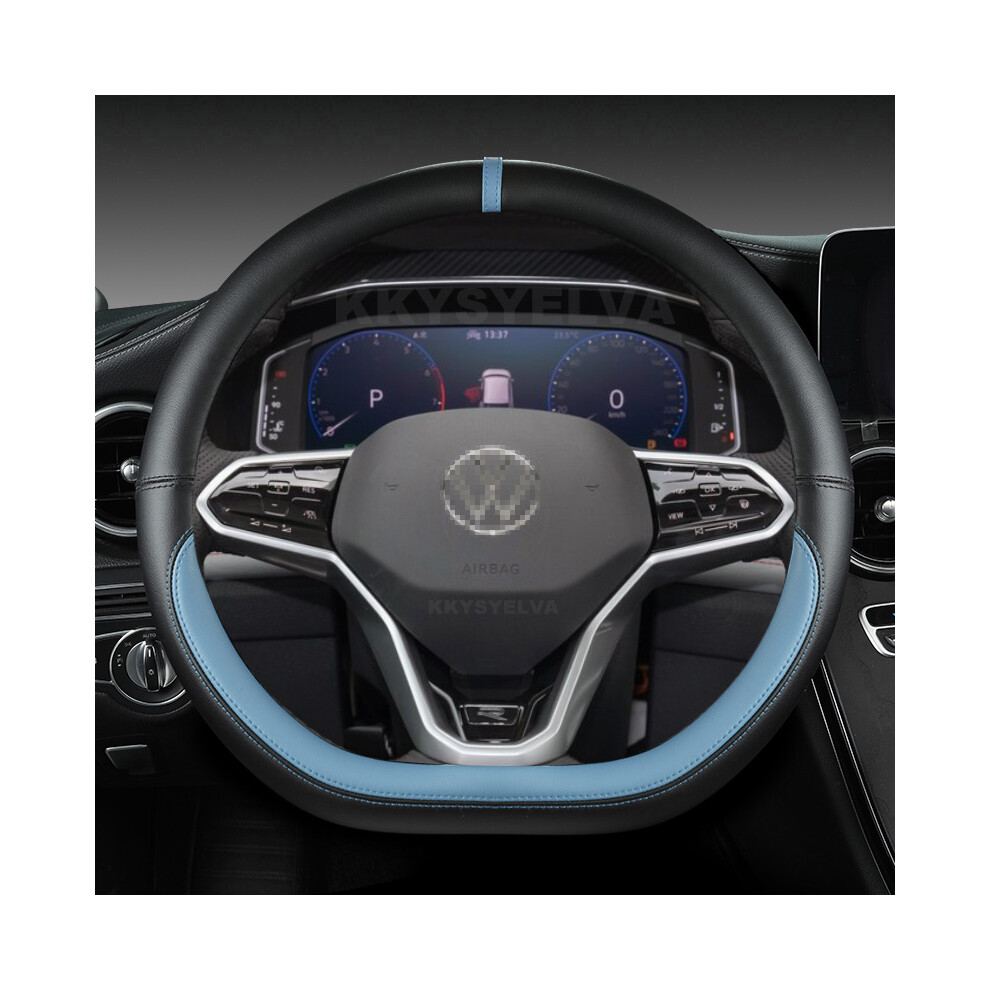 (Blue)D Shape Car Steering Wheel Cover For Vw Sharan Passat Caddy Touran Tiguan 2015-2021 Teramont Blue 9319708123050
