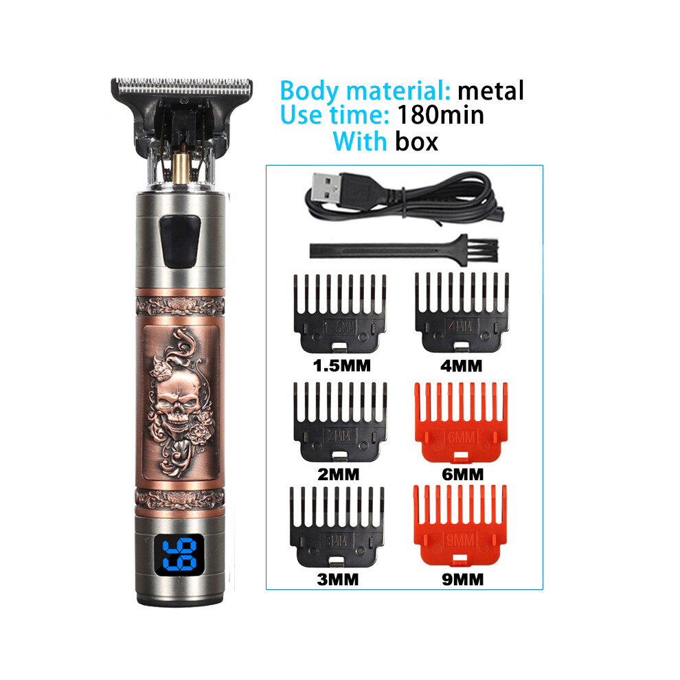 (skullLCD)Vintage T9 0MM Electric Cordless Hair Clipper Professional Barber Hair Clipper for Men