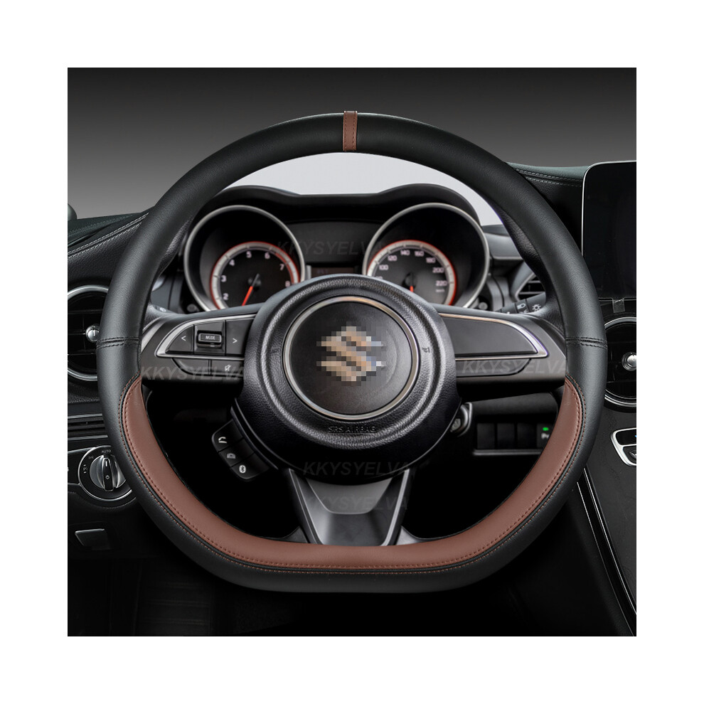 (Coffee)Microfiber Cloth D-Shaped 38Cm Car Steering Wheel Cover For Suzuki Swift 2017 2018 2019 2020 9319708122732