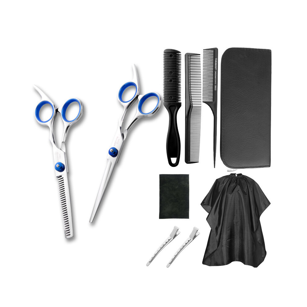 (Silver 10 pcs)Professional hairdressing scissors set stainless steel barber scissors tail comb