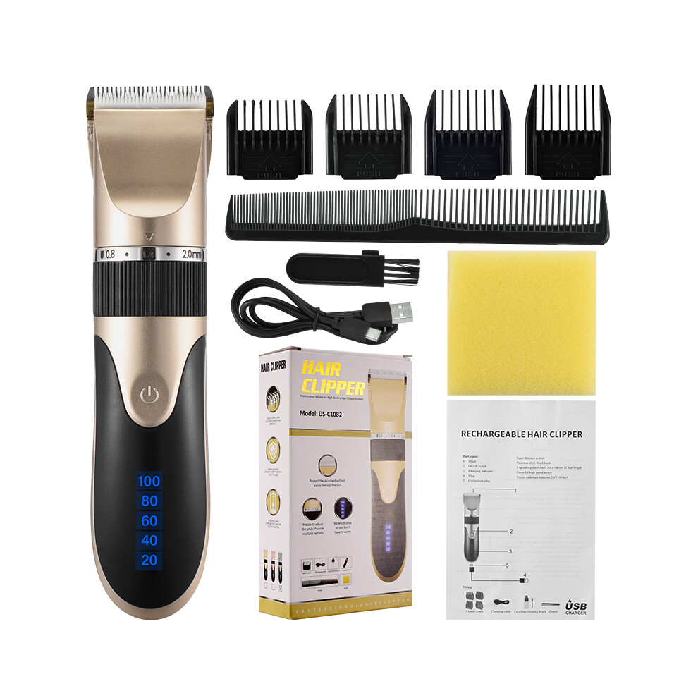 (Glod with box)Professional hair clipper men's barber beard trimmer rechargeable hair clipper