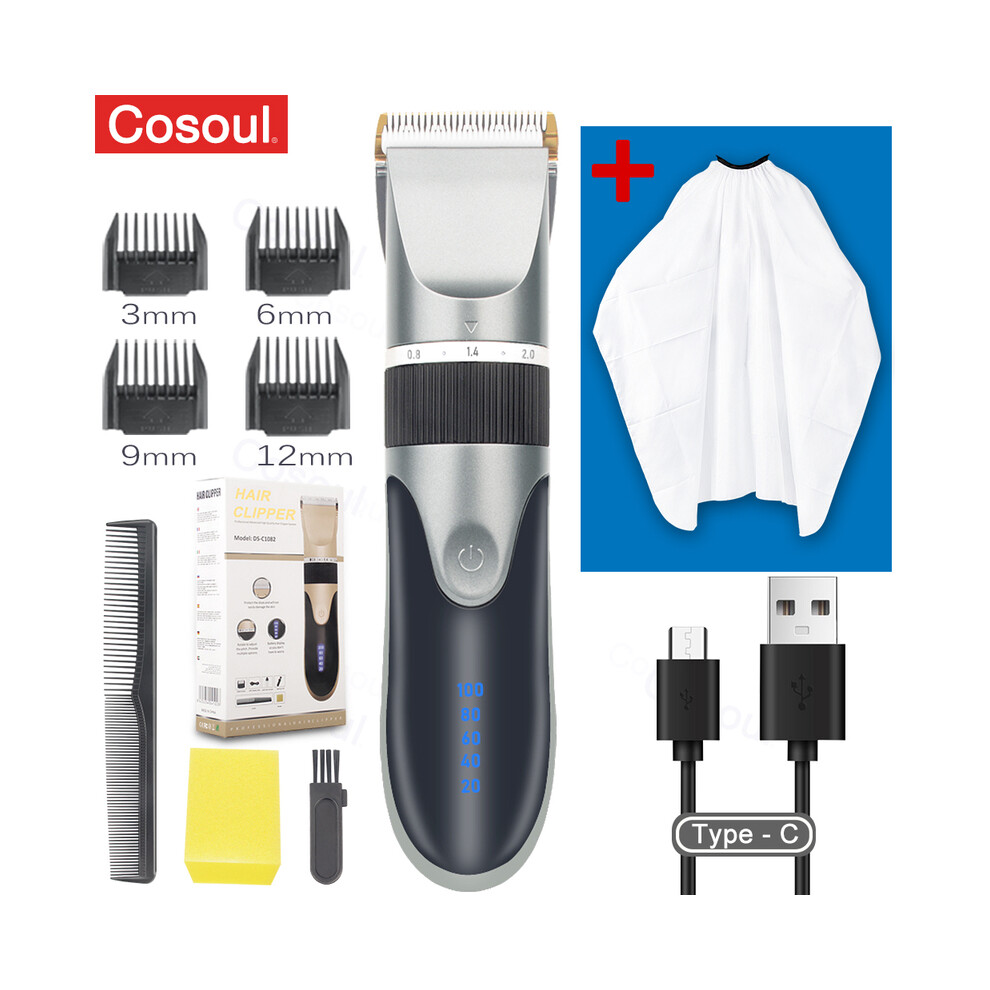 (Silver additional fabric) Professional hair clipper electric barber hair clippers for men adults