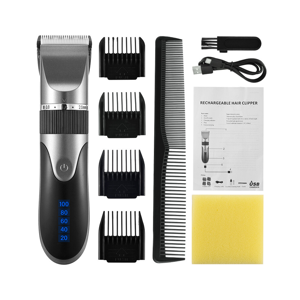 (Grey)Professional hair clipper men's barber beard trimmer rechargeable hair clipper ceramic-image-OPC-PH7XNZS-NEW