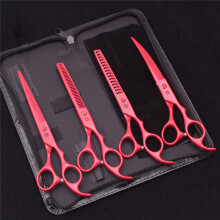 (Z3103 Hong PYYuX4P) 7.0 Pet Grooming Scissors Set - Japanese Steel, Extra Sharp, Straight & Curved for Dog & Cat Trimming