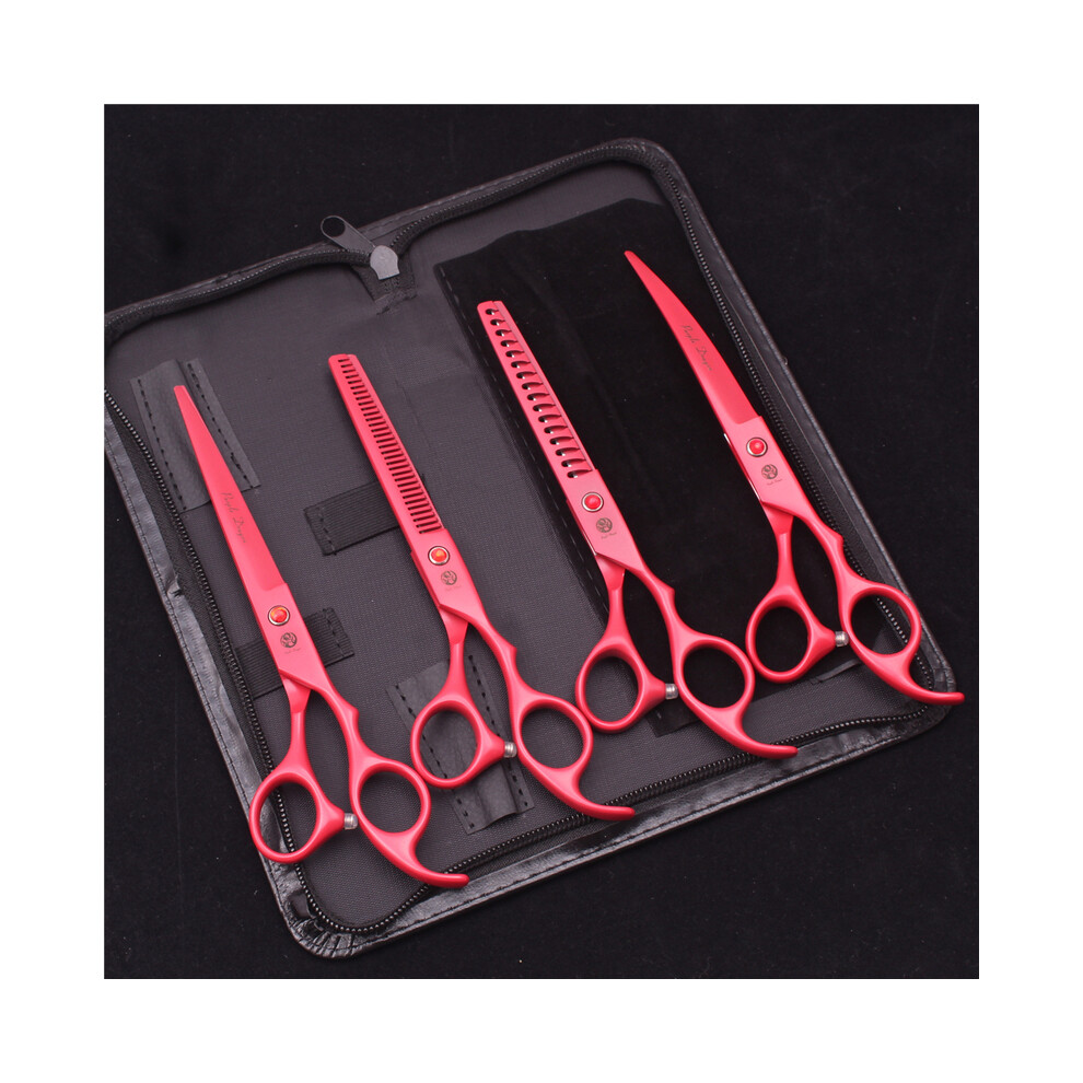 (Z3103 Hong PYYuX4P) 7.0 Pet Grooming Scissors Set - Japanese Steel, Extra Sharp, Straight & Curved for Dog & Cat Trimming