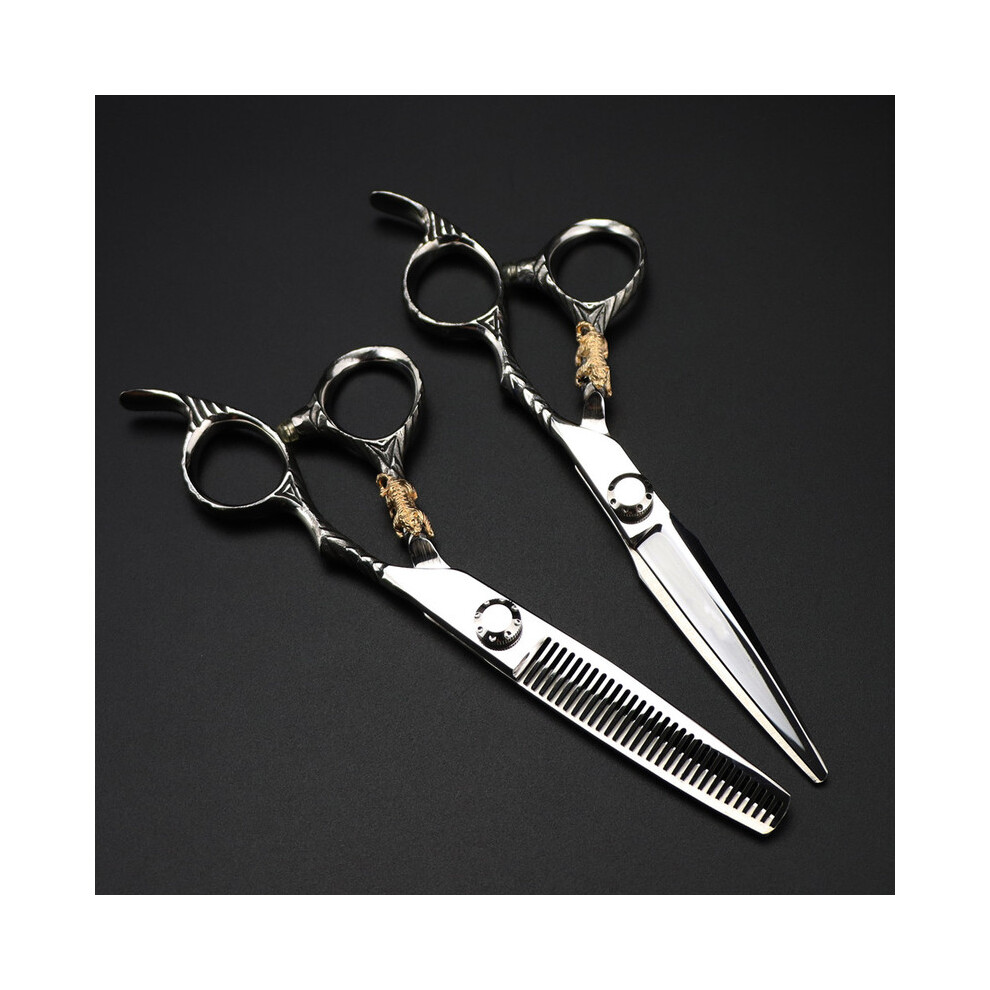 (set) professional jp 440c steel 6'' Upscale Golden tiger hair scissors cutting barber haircut