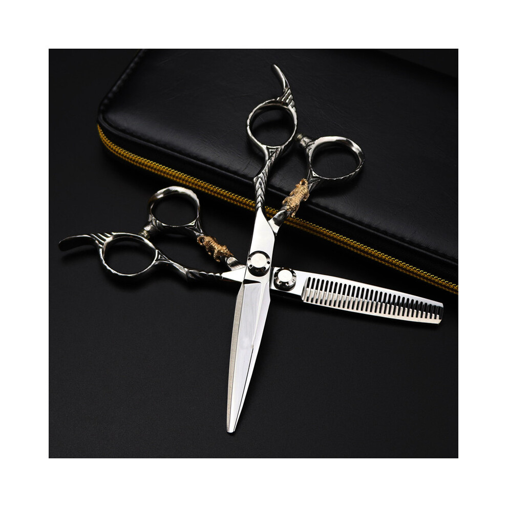 (set with bag) professional jp 440c steel 6'' Upscale Golden tiger hair scissors cutting barber