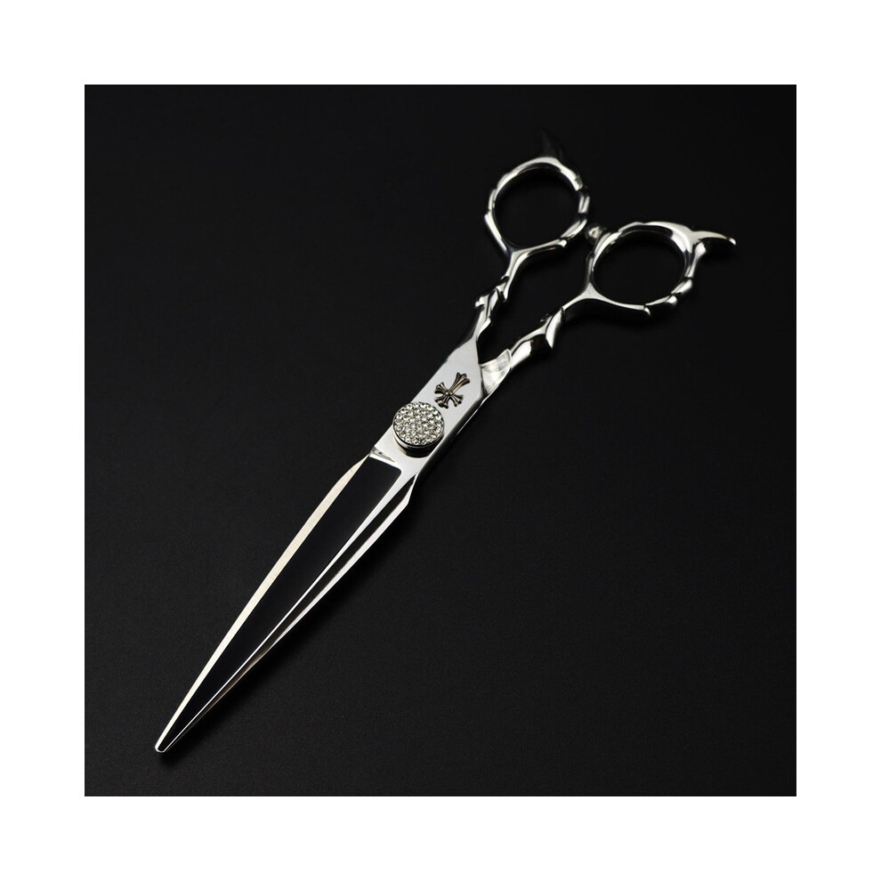 (scissors) Customize logo JP 440c steel 6.8'' Silver scissors Cross hair scissors cut barber flat haircut