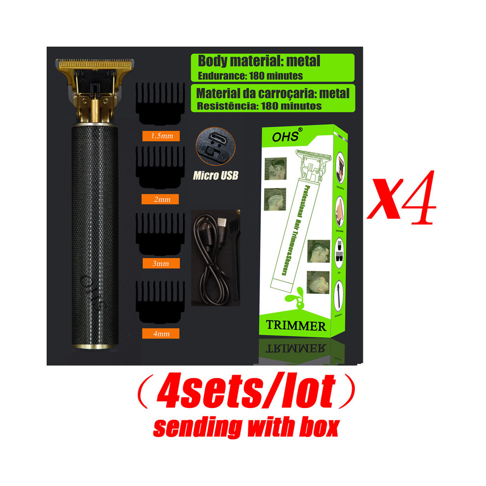 Black (Ohs S2 )4Pcs/Lot Vintage T9 Cordless Hair Clipper Electric Shaver For Men Beard Trimmer