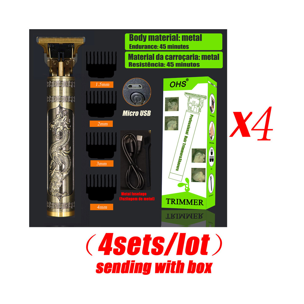 (OHS S1 Dragon)4pcs/lot Vintage T9 Cordless Hair Clipper Electric Shaver for Men's Beard Trimmer