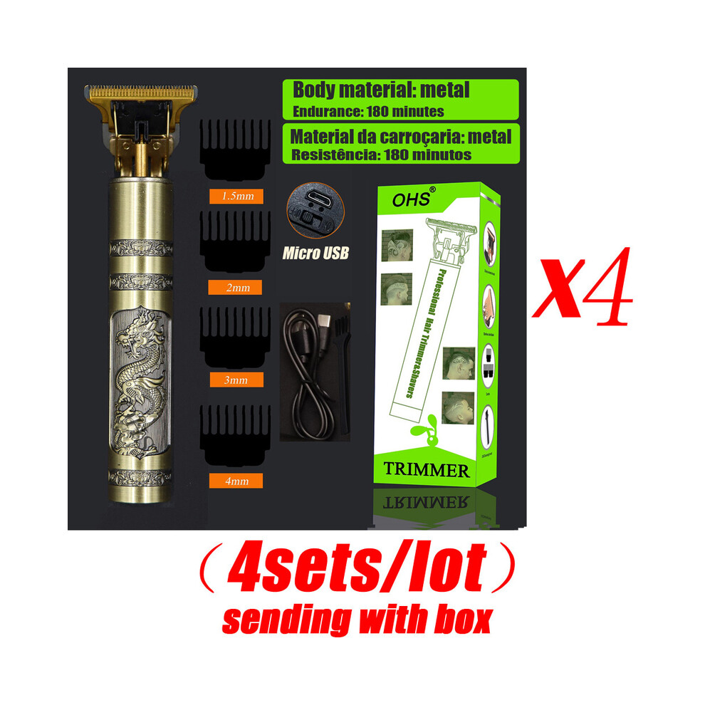 (OHS S2 Dragon)4pcs/lot Vintage T9 Cordless Hair Clipper Electric Shaver for Men's Beard Trimmer