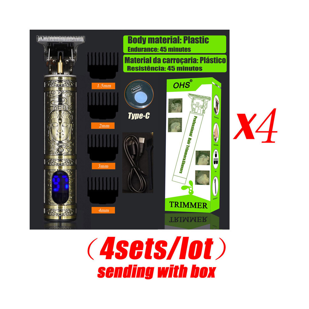 (OHS XL1 Buddha)4pcs/lot Vintage T9 Cordless Hair Clipper Electric Shaver for Men's Beard Trimmer