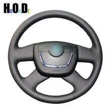 (Black Thread)Hand-stitched Black Artificial Leather Steering Wheel Cover for Skoda Octavia 2009-2013