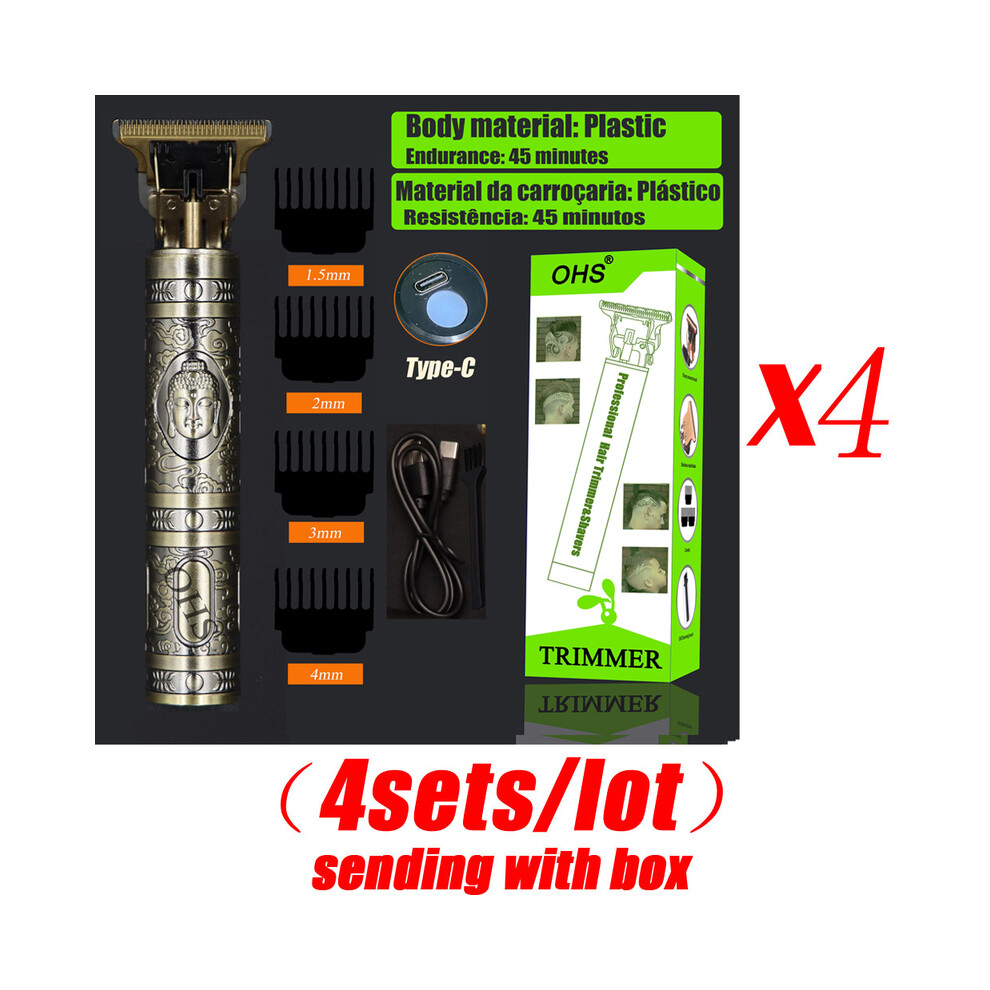 (OHS X2 Buddha)4pcs/lot OHS X&S Vintage T9 0mm Electric Hair Clipper for Men Cordless Clippers